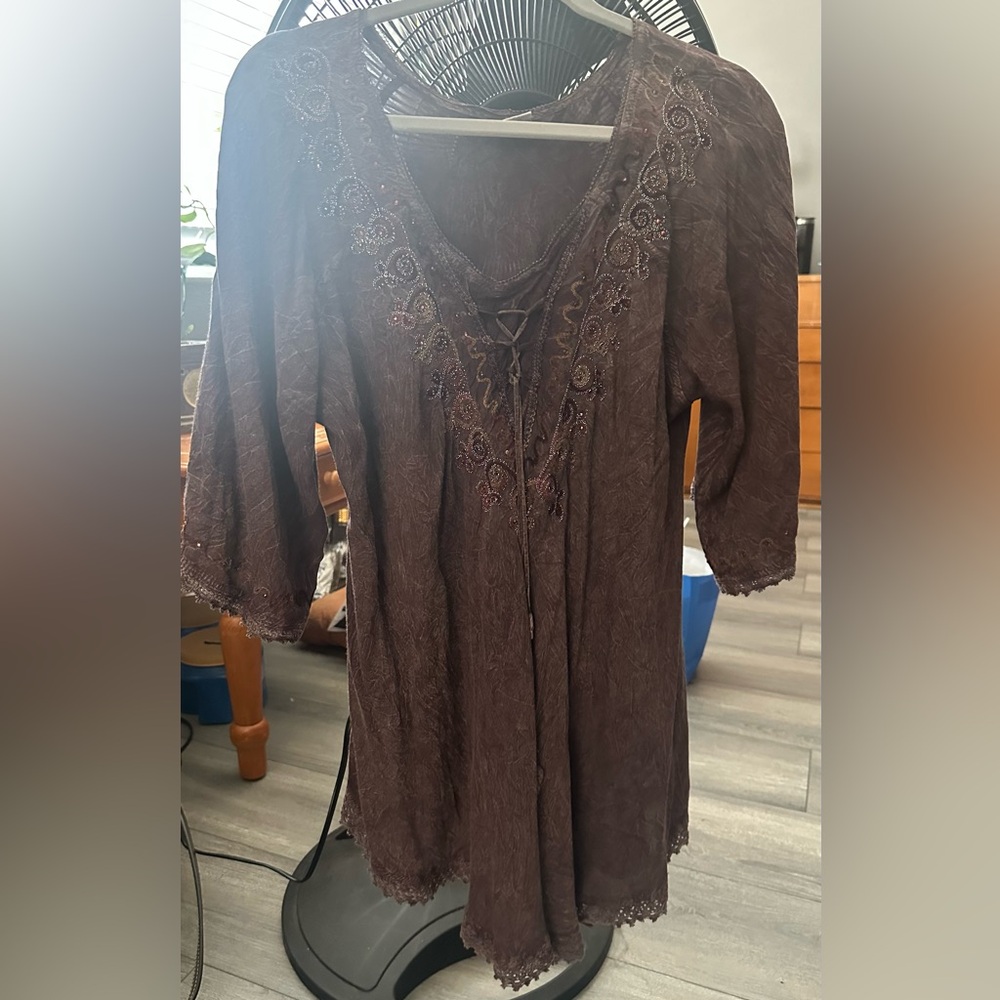 🌻🌻 3 for $15.00 Shoreline Brown 3/4 Sleeve Embellished Tunic